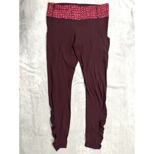 Lululemon Burgundy Wine Leggings 8 Ruched Lower Leg Print Waistband w Pockets
